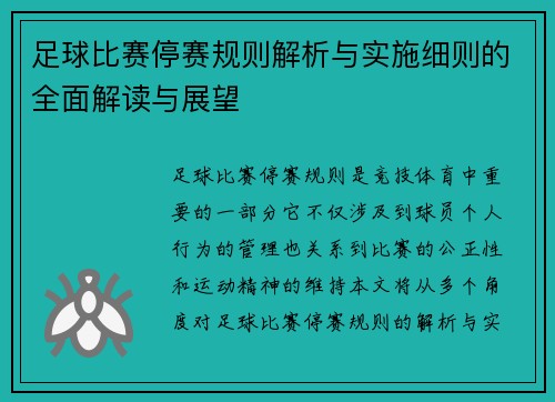 足球比赛停赛规则解析与实施细则的全面解读与展望